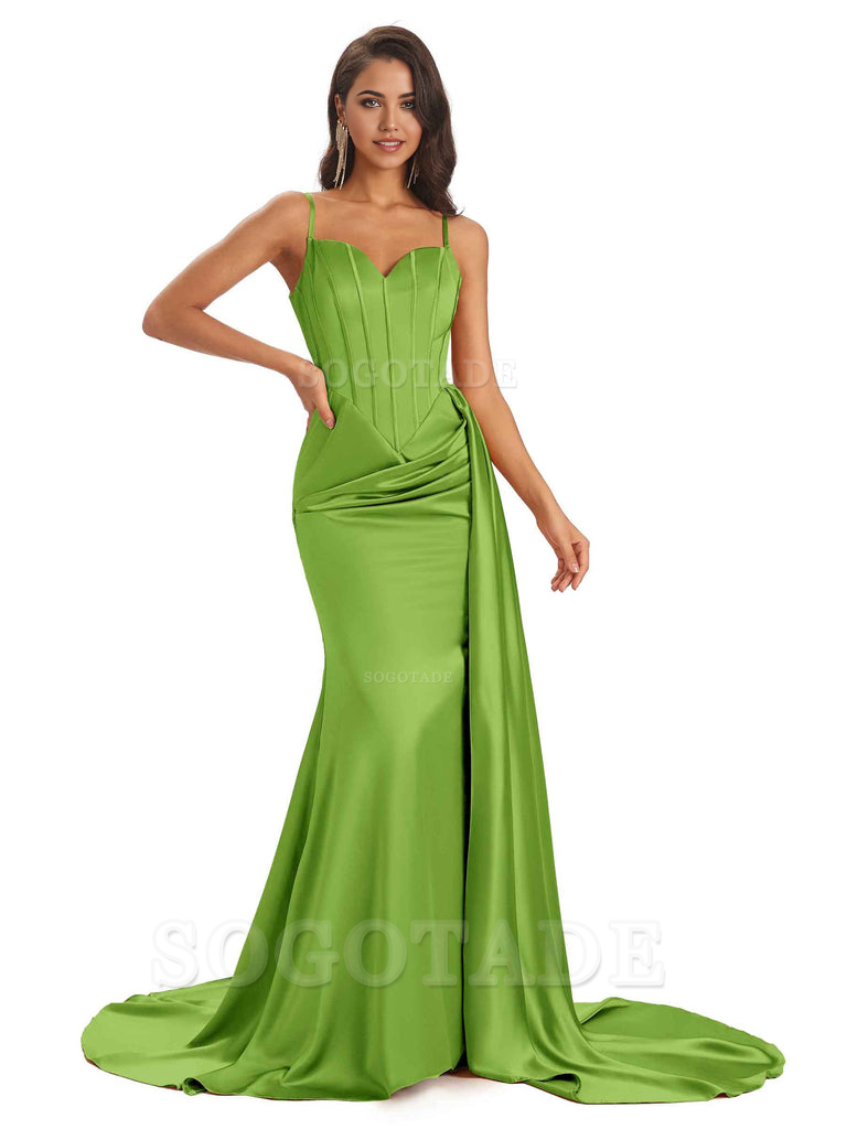 Sheath Spaghetti Satin Straps Floor-Length formal dresses evening gown Bridesmaid Dresses
