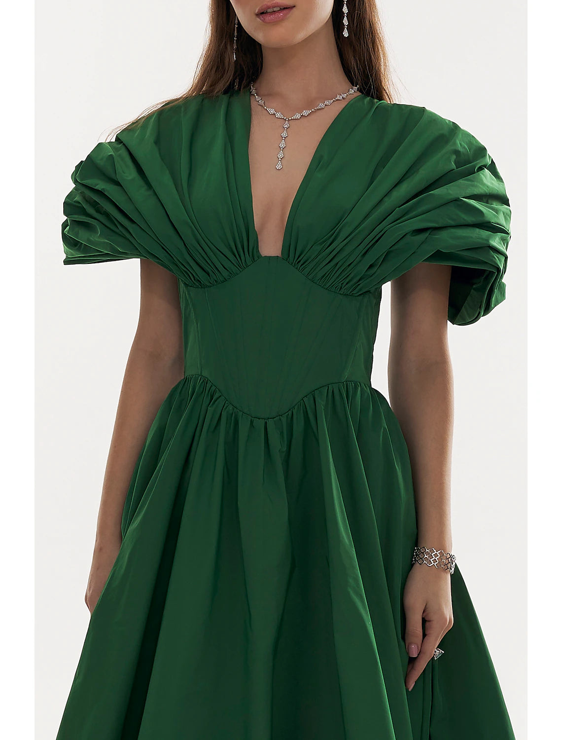 A-Line Evening Gown Elegant Christmas Red Green Dress Formal Black Dress Plus Size Fall Floor Length Short Sleeve V Neck Satin with Pleats 2024-SOGOTADE