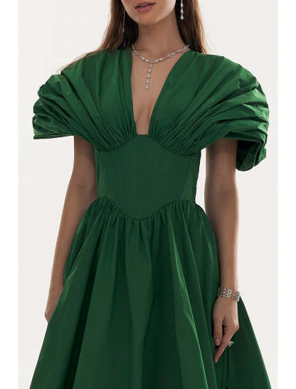 A-Line Evening Gown Elegant Christmas Red Green Dress Formal Black Dress Plus Size Fall Floor Length Short Sleeve V Neck Satin with Pleats 2024-SOGOTADE