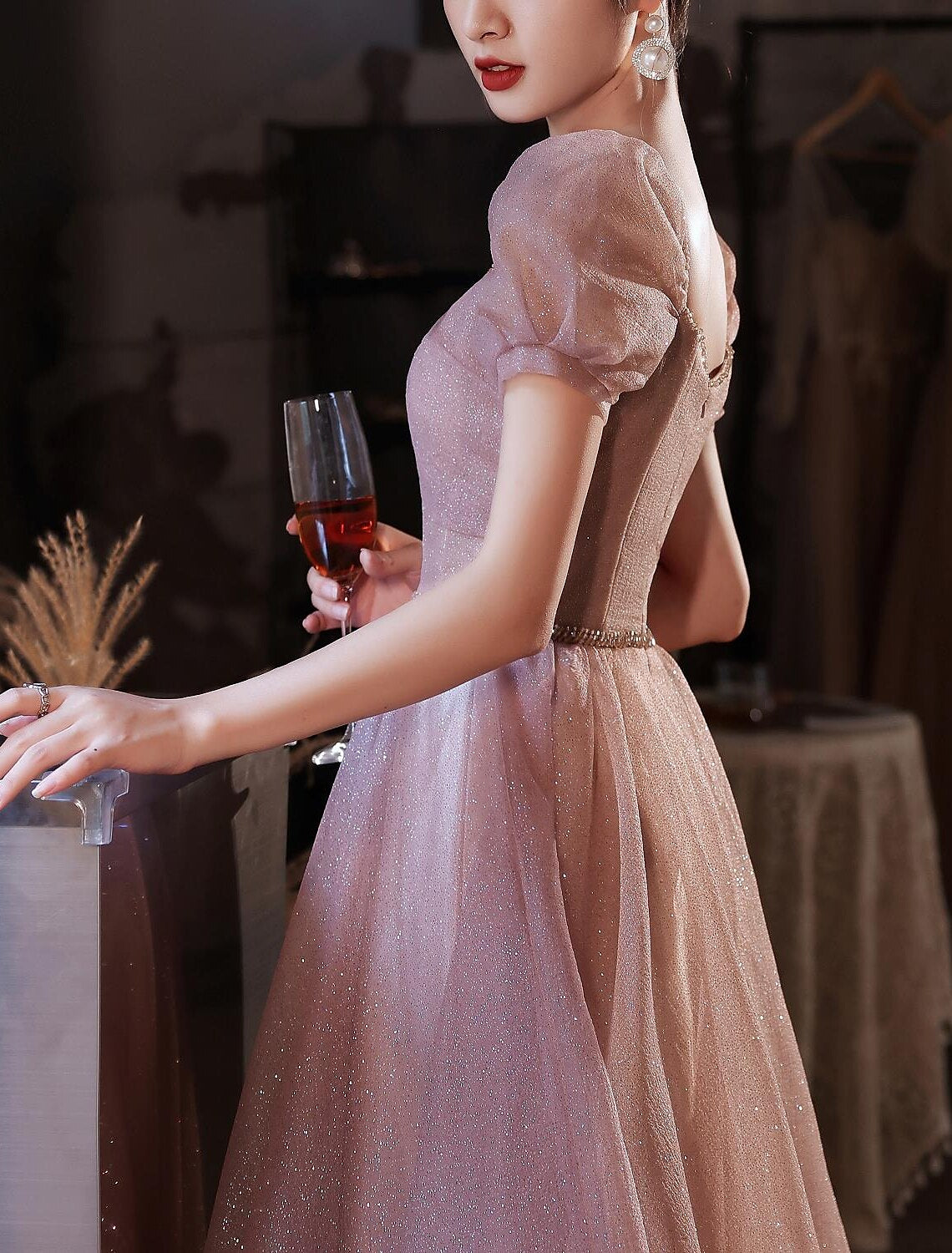 A-Line Beautiful Back Elegant Prom Formal Evening Birthday Dress Sweetheart Neckline Short Sleeve Floor Length Lace with Beading 2024 / Puff Balloon Sleeve-SOGOTADE