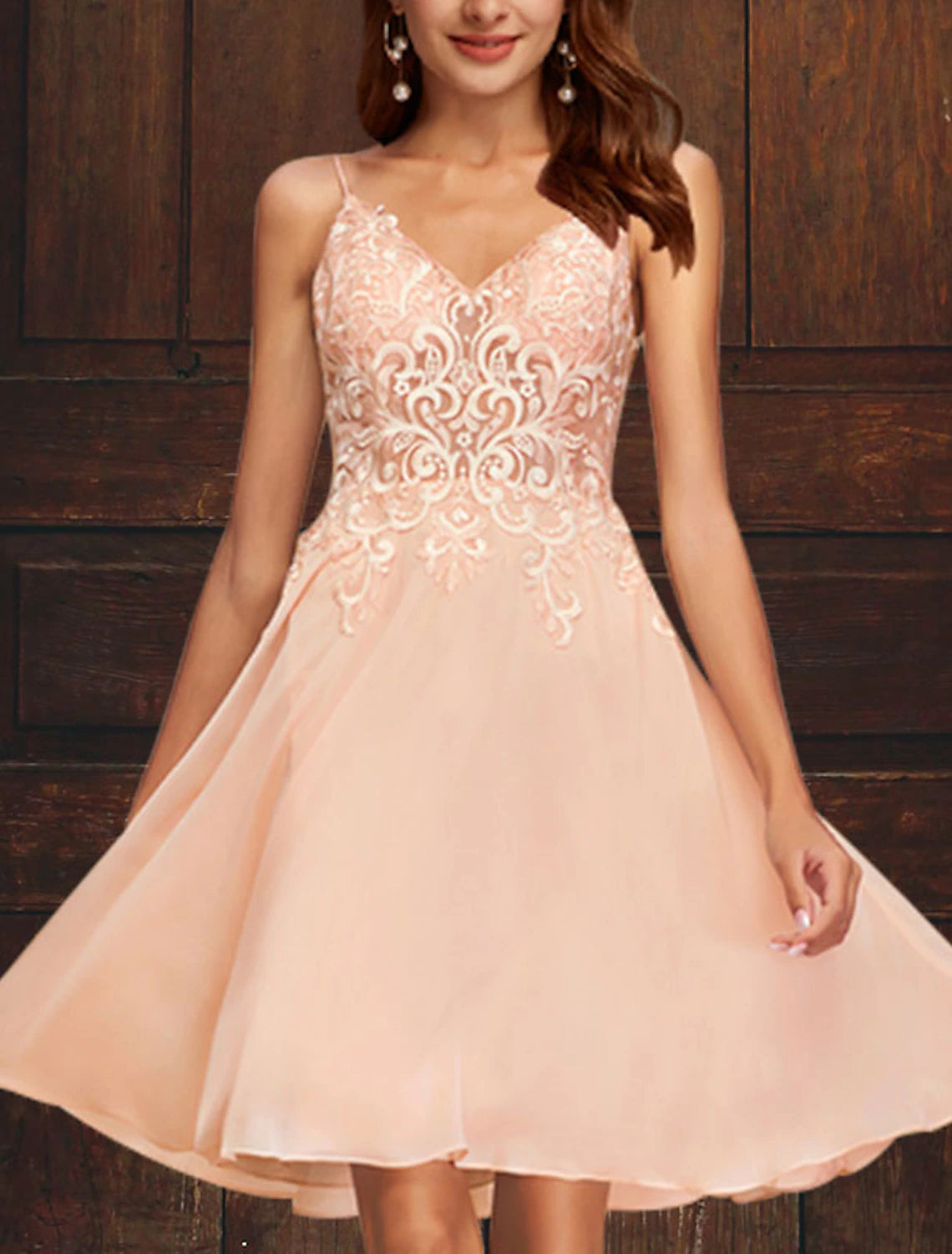 A-Line Cocktail Party Dress Plus Size Dress Homecoming Graduation Short / Mini Sleeveless V Neck Pink Dress Tulle with Appliques 2024-SOGOTADE