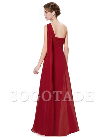 A-Line Evening Gown Empire Dress Formal Evening Floor Length Sleeveless One Shoulder Bridesmaid Dress Chiffon Backless with Pleats Draping-SOGOTADE