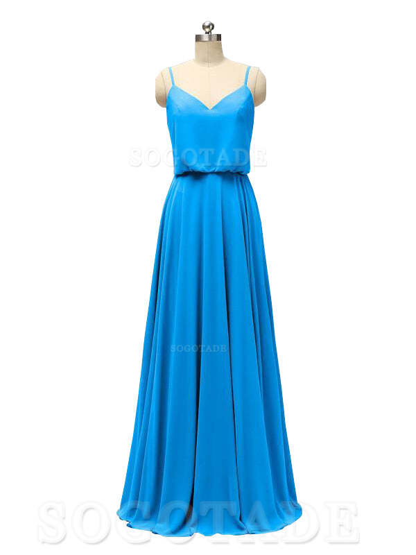 Elegant Simple V Neck Spaghetti Strap Chiffon Floor Length Modern Bridesmaid Dresses Formal Women's Dresses Wedding Guests Dresses