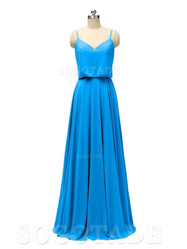 Elegant Simple V Neck Spaghetti Strap Chiffon Floor Length Modern Bridesmaid Dresses Formal Women's Dresses Wedding Guests Dresses