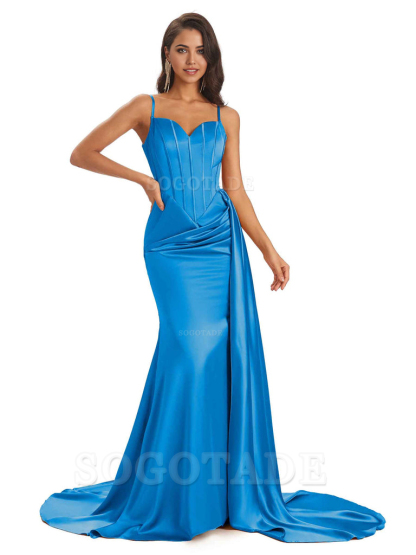 Sheath Spaghetti Satin Straps Floor-Length formal dresses evening gown Bridesmaid Dresses