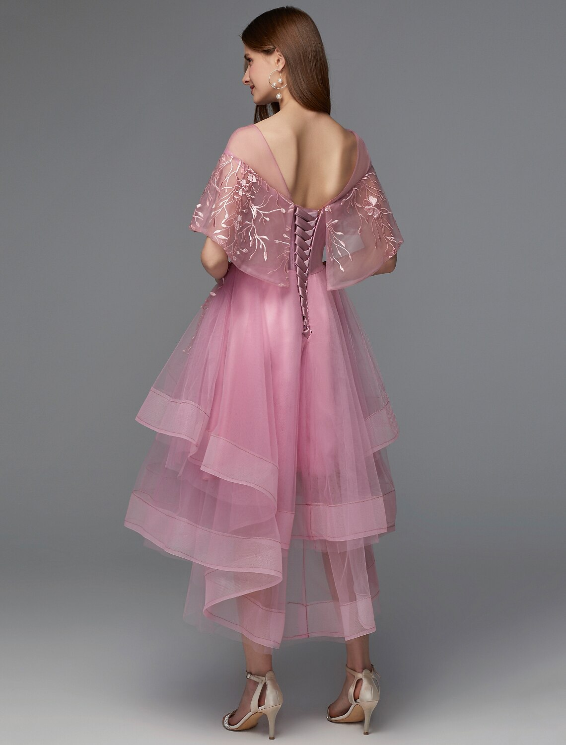 A-Line Elegant Dress Holiday Wedding Guest Asymmetrical Sleeveless Illusion Neck Lace Tie Back with Lace Insert 2024-SOGOTADE