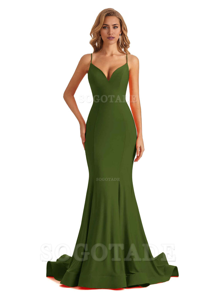 Sexy V-Neck Mermaid Cultivate oneself Spaghetti Straps Backless Long Charming Bridesmaid Dresses Formal Women's Dresses Wedding Guests Dresses