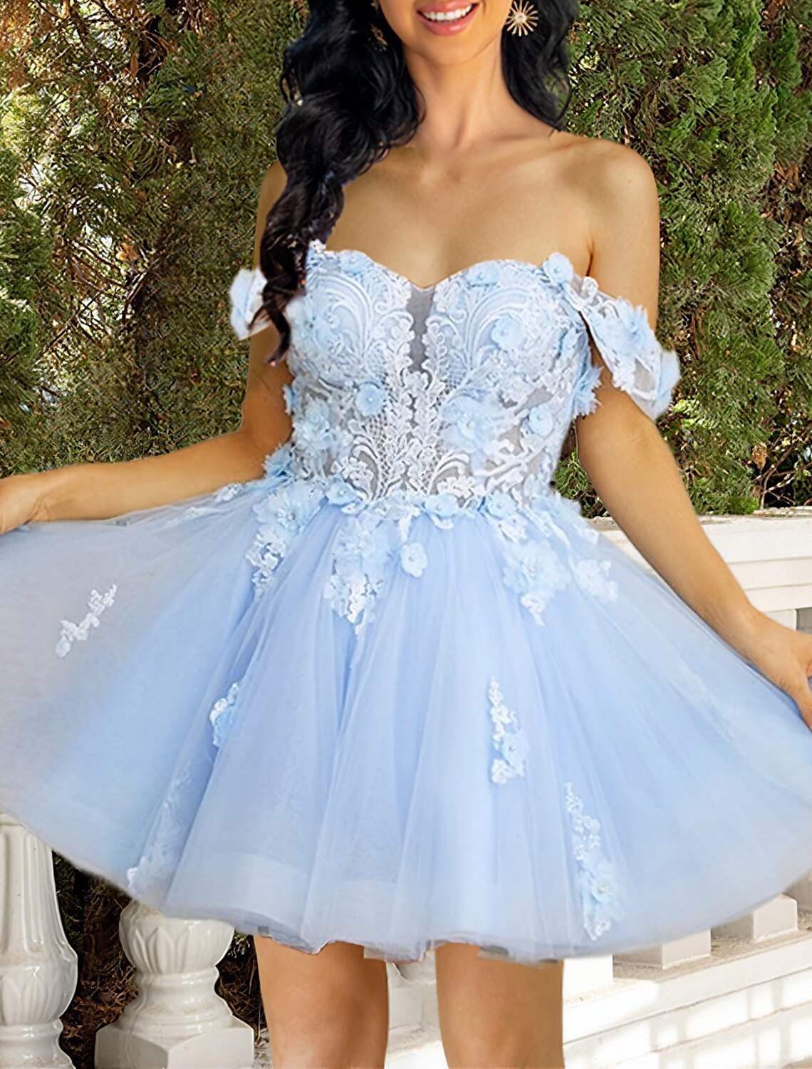 A-Line Homecoming Dresses Corsets Dress Graduation Birthday Short / Mini Sleeveless Off Shoulder Tulle with Appliques-SOGOTADE