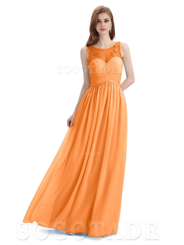 Elegant A-Line Chiffon Sleeveless Ruched Long Simple Bridesmaid Dresses Formal Women's Dresses Wedding Guests Dresses