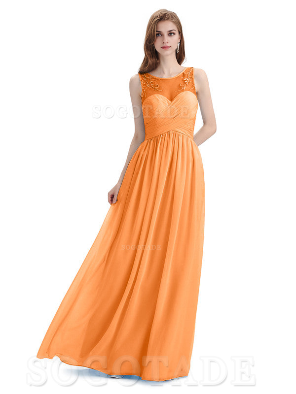Elegant A-Line Chiffon Sleeveless Ruched Long Simple Bridesmaid Dresses Formal Women's Dresses Wedding Guests Dresses