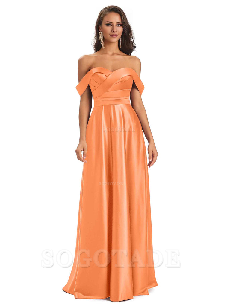 Sexy Soft Satin Off The Shoulder A-Line Long Bridesmaid Dresses Elegant Evening Party Dress
