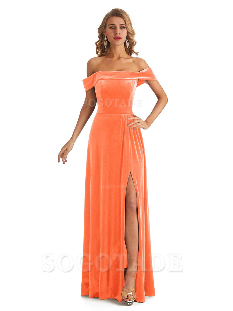 Elegant Mermaid Off The Shoulder Velvet Long Maid of Honor Dresses