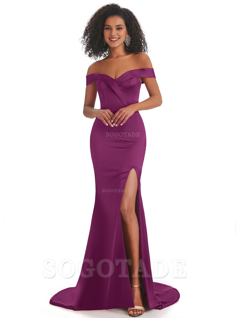 Sexy Mermaid Soft Satin Off The Shoulder Long African Bridesmaid Dresses prom shop dresses