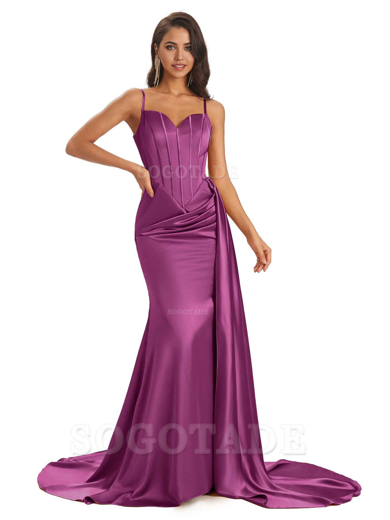 Sheath Spaghetti Satin Straps Floor-Length formal dresses evening gown Bridesmaid Dresses