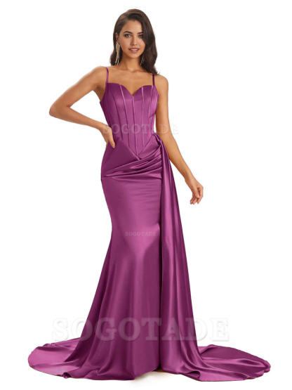 Sheath Spaghetti Satin Straps Floor-Length formal dresses evening gown Bridesmaid Dresses