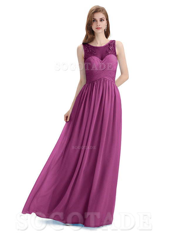Elegant A-Line Chiffon Sleeveless Ruched Long Simple Bridesmaid Dresses Formal Women's Dresses Wedding Guests Dresses