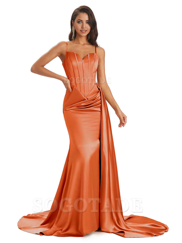 Sheath Spaghetti Satin Straps Floor-Length formal dresses evening gown Bridesmaid Dresses