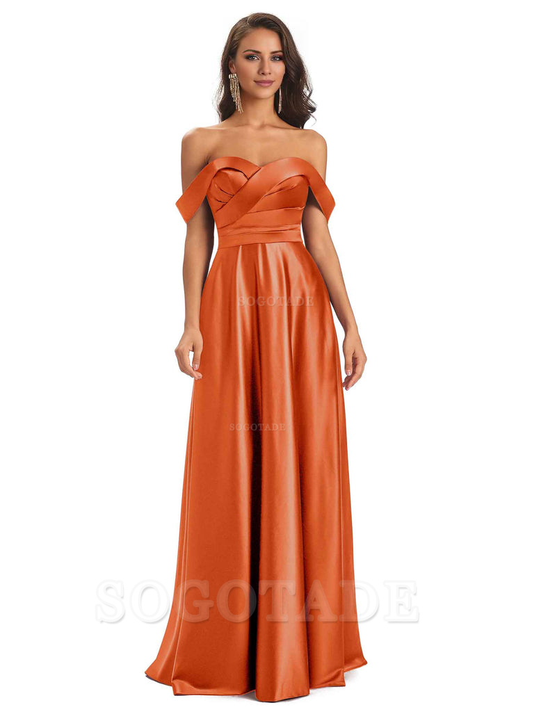 Sexy Soft Satin Off The Shoulder A-Line Long Bridesmaid Dresses Elegant Evening Party Dress