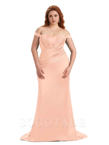 Sexy Mermaid Off The Shoulder Sweetheart Soft Satin Floor Length Long Plus Size Maid of Honor Dresses