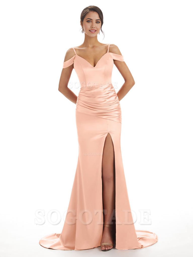 Mermaid Off The Shoulder Satin formal dresses evening gown Bridesmaid 