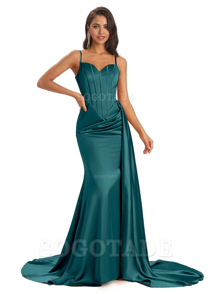 Sheath Spaghetti Satin Straps Floor-Length formal dresses evening gown Bridesmaid Dresses