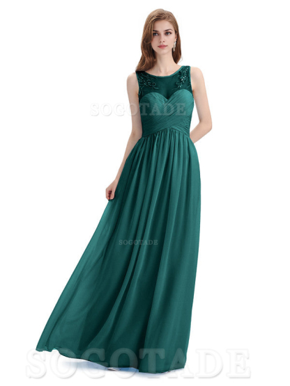 Elegant A-Line Chiffon Sleeveless Ruched Long Simple Bridesmaid Dresses Formal Women's Dresses Wedding Guests Dresses