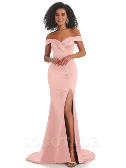 Sexy Mermaid Soft Satin Off The Shoulder Long African Bridesmaid Dresses prom shop dresses