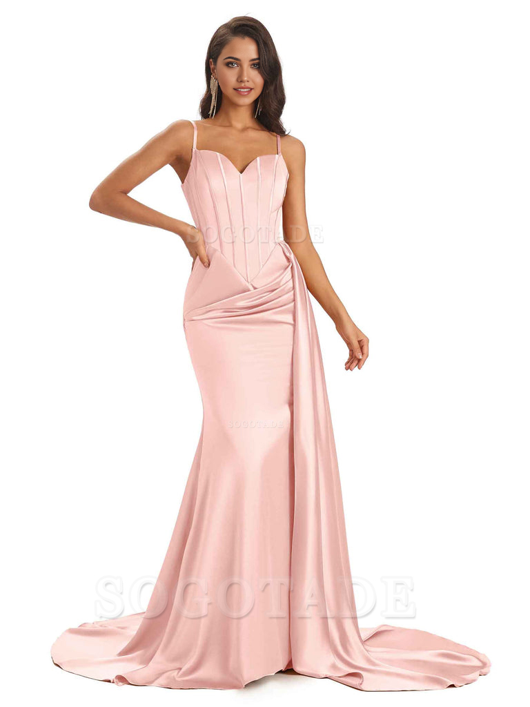 Sheath Spaghetti Satin Straps Floor-Length formal dresses evening gown Bridesmaid Dresses