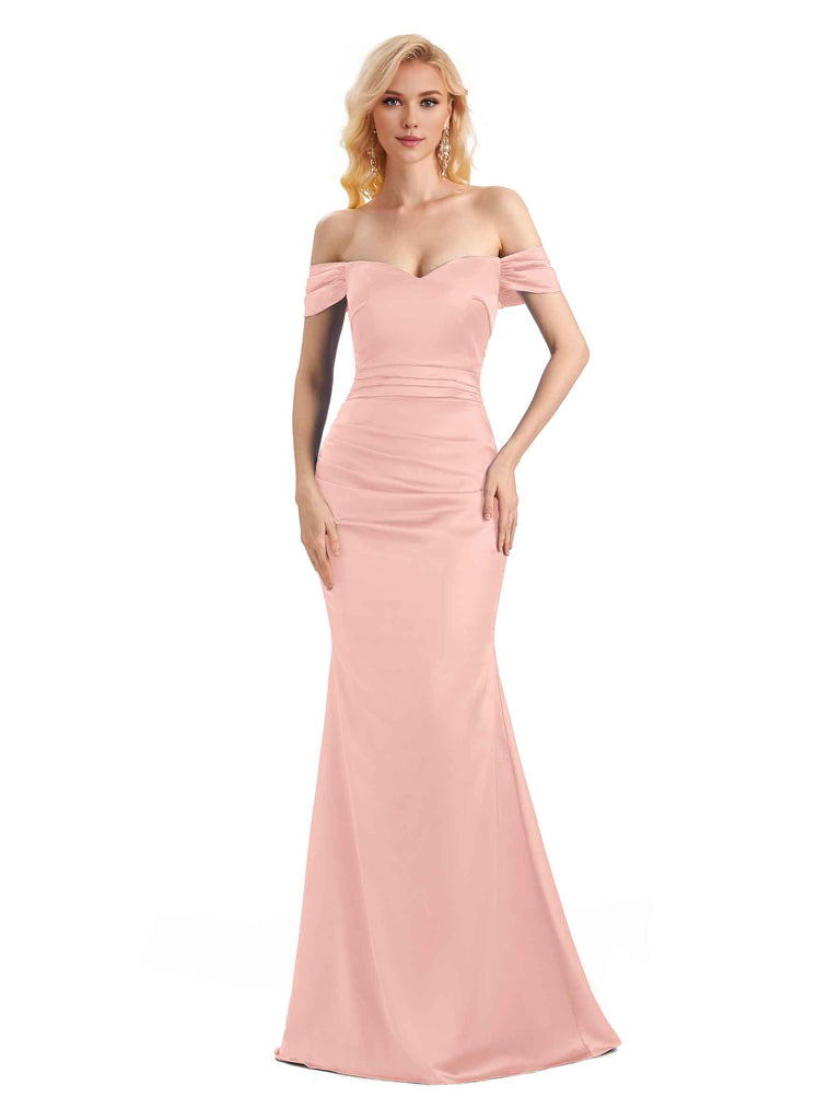 Off The Shoulder Long Mermaid Satin Bridesmaid Dresses Elegant Evening Party Dress