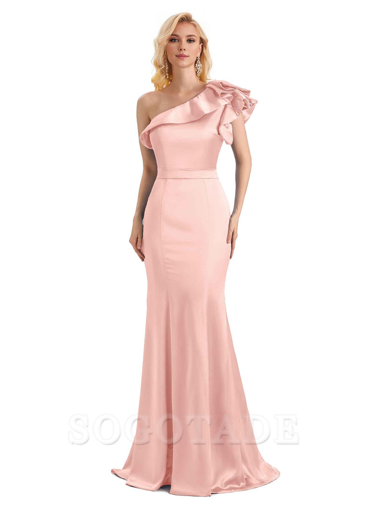 One Shoulder Long Mermaid Bridesmaid Dresses Soft Satin Charming Evening Party Dress