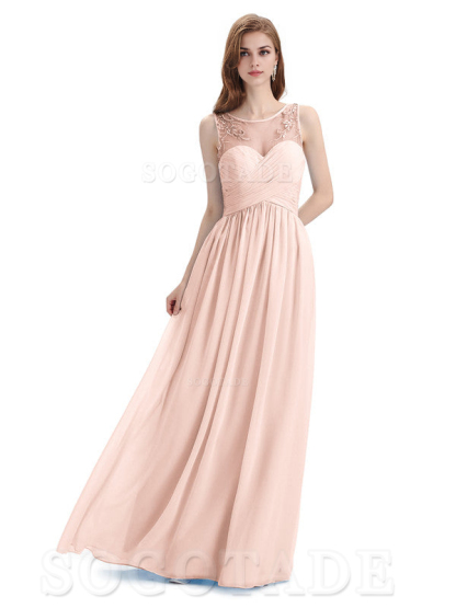 Elegant A-Line Chiffon Sleeveless Ruched Long Simple Bridesmaid Dresses Formal Women's Dresses Wedding Guests Dresses