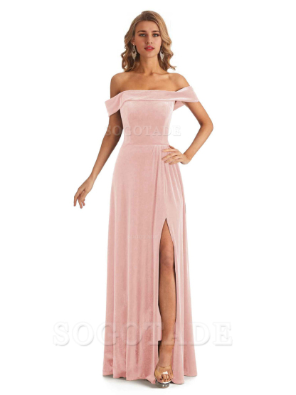 Elegant Mermaid Off The Shoulder Velvet Long Maid of Honor Dresses