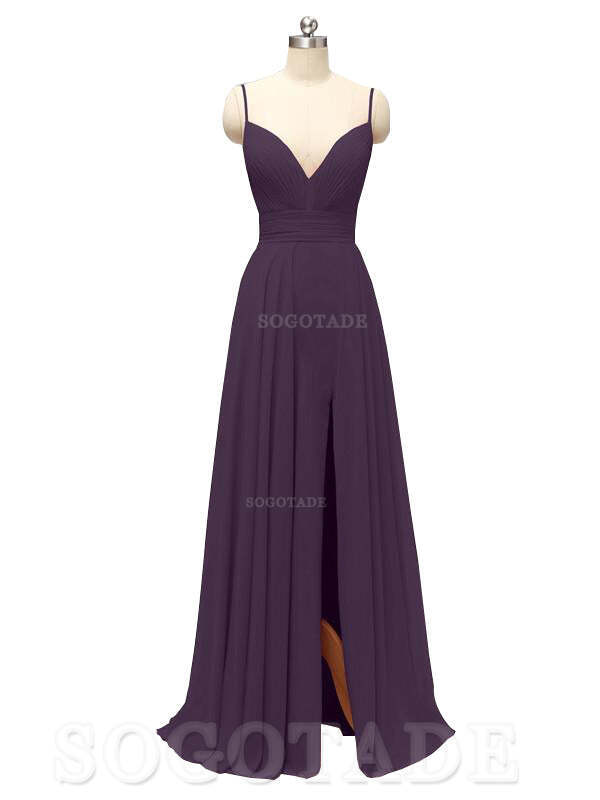 Honest Chiffon Spaghetti Straps Slit Long Bridesmaid Dresses prom shop dresses