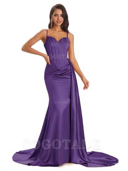 Sheath Spaghetti Satin Straps Floor-Length formal dresses evening gown Bridesmaid Dresses
