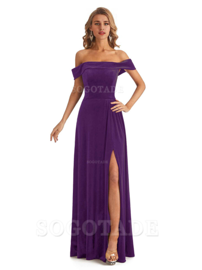 Elegant Mermaid Off The Shoulder Velvet Long Maid of Honor Dresses