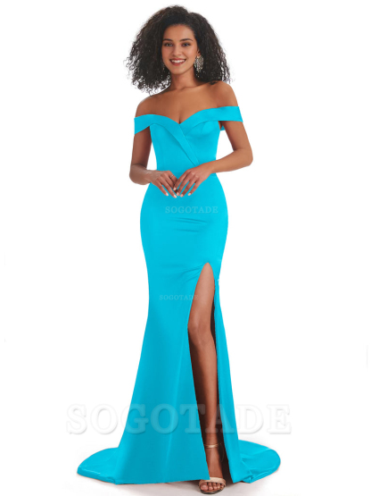 Sexy Mermaid Soft Satin Off The Shoulder Long African Bridesmaid Dresses prom shop dresses