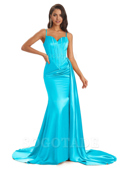 Sheath Spaghetti Satin Straps Floor-Length formal dresses evening gown Bridesmaid Dresses