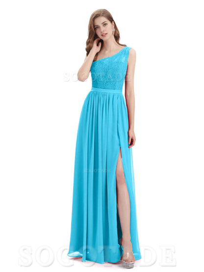 A-Line One Shoulder Top Lace Floor-Length Elegant Adoration Bridesmaid Dresses Formal Women's Dresses Wedding Guests Dresses