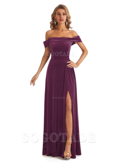 Elegant Mermaid Off The Shoulder Velvet Long Maid of Honor Dresses