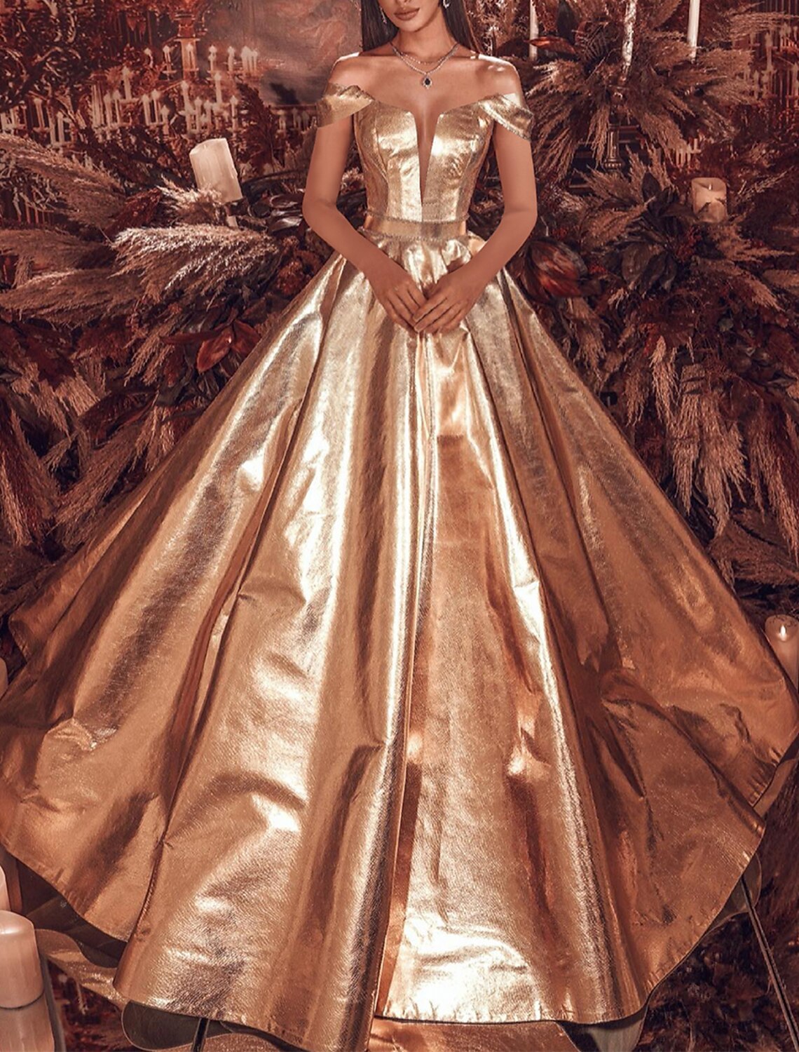 A-Line Evening Gown Celebrity Style Dress Carnival Quinceanera Sweep / Brush Train Short Sleeve Off Shoulder The Great Gatsby PU with Glitter 2024-SOGOTADE