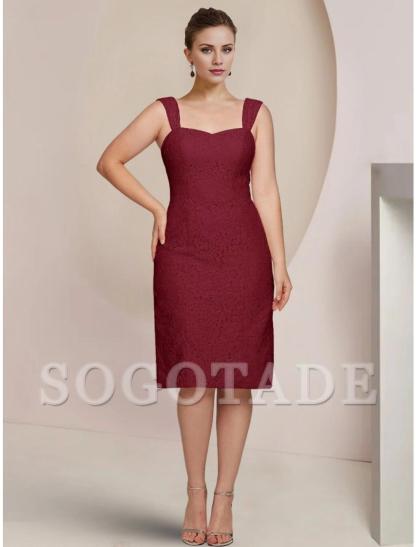 A-Line Mother of the Bride Dress Wedding Guest Elegant Petite Square Neck Knee Length Chiffon Long Sleeve with Ruching Solid Color-SOGOTADE