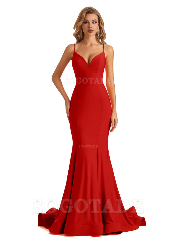 Sexy V-Neck Mermaid Cultivate oneself Spaghetti Straps Backless Long Charming Bridesmaid Dresses Formal Women's Dresses Wedding Guests Dresses