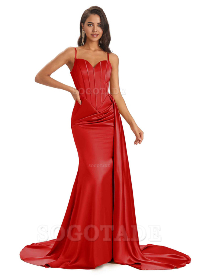 Sheath Spaghetti Satin Straps Floor-Length formal dresses evening gown Bridesmaid Dresses