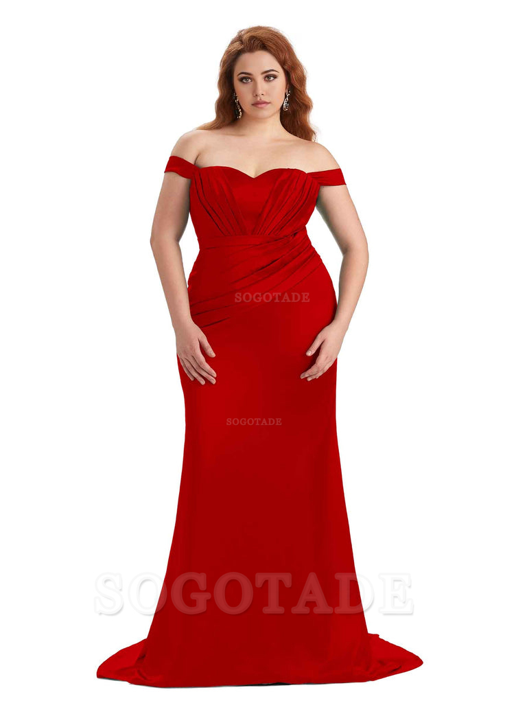 Sexy Mermaid Off The Shoulder Sweetheart Soft Satin Floor Length Long Plus Size Maid of Honor Dresses