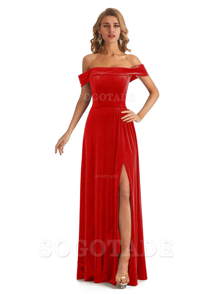 Elegant Mermaid Off The Shoulder Velvet Long Maid of Honor Dresses