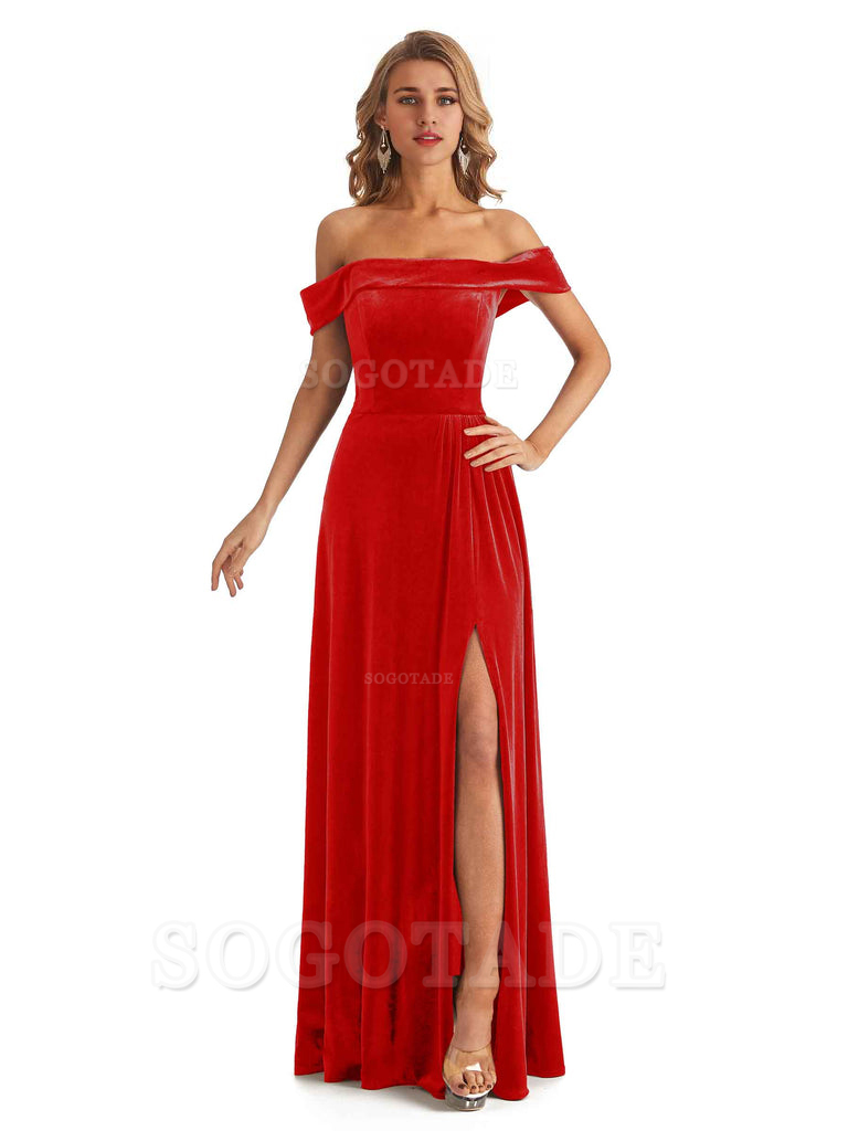 Elegant Mermaid Off The Shoulder Velvet Long Maid of Honor Dresses