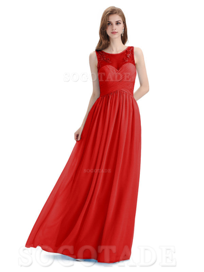 Elegant A-Line Chiffon Sleeveless Ruched Long Simple Bridesmaid Dresses Formal Women's Dresses Wedding Guests Dresses