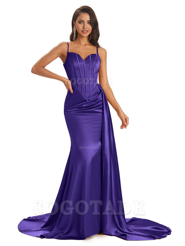 Sheath Spaghetti Satin Straps Floor-Length formal dresses evening gown Bridesmaid Dresses