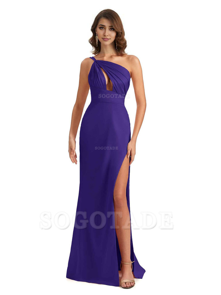 Sexy One Shoulder Silky Satin Unique Long Ladies Bridesmaid Dress For Wedding
