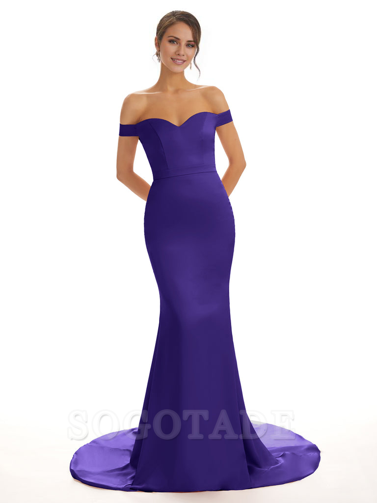 Elegant Off The Shoulder Satin Long Mermaid Bridesmaid Dresses